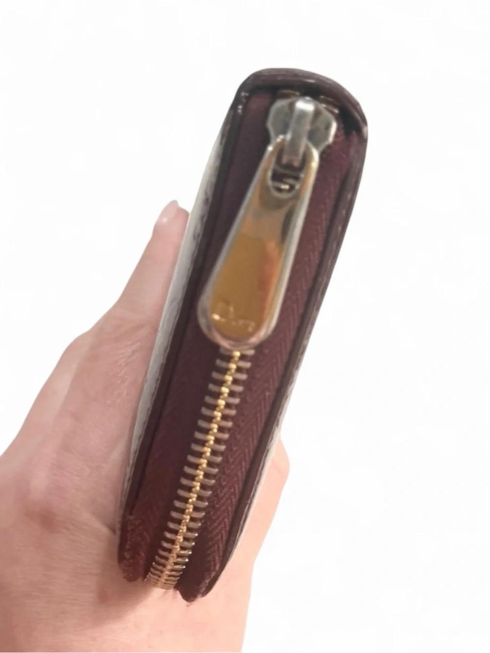 Christian Dior Vintage Trotter Print Patent Leather Long Zip Wallet | Burgundy